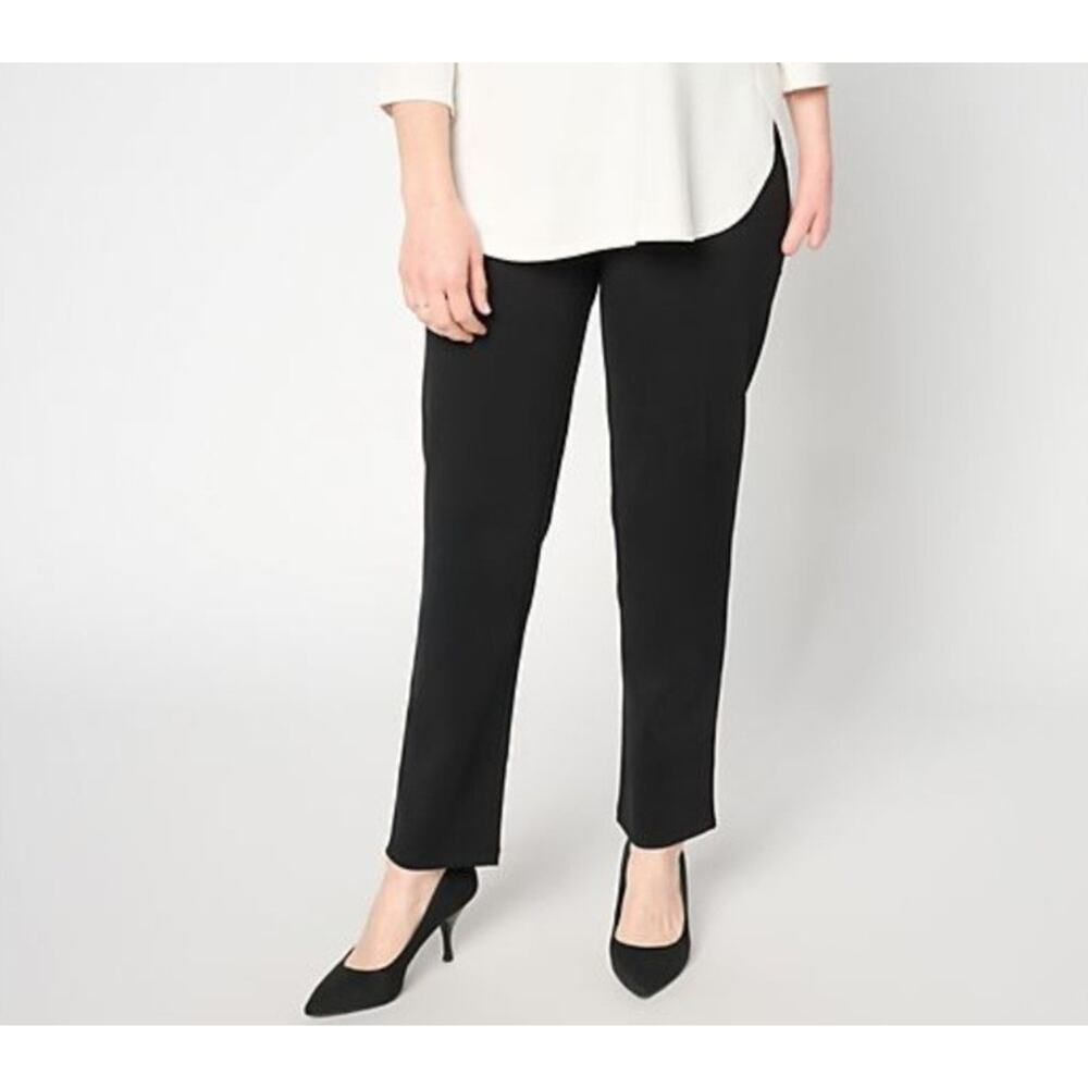 Susan Graver Large Black Weekend Cotton Ponte Straight Leg Pant A708897 NWOT